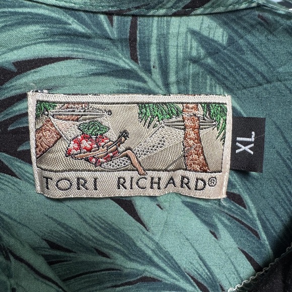 Tori Richard Shirt Mens XL Black Hawaiian Cocktail Palm Tree Aloha Camp Top - Picture 3 of 12